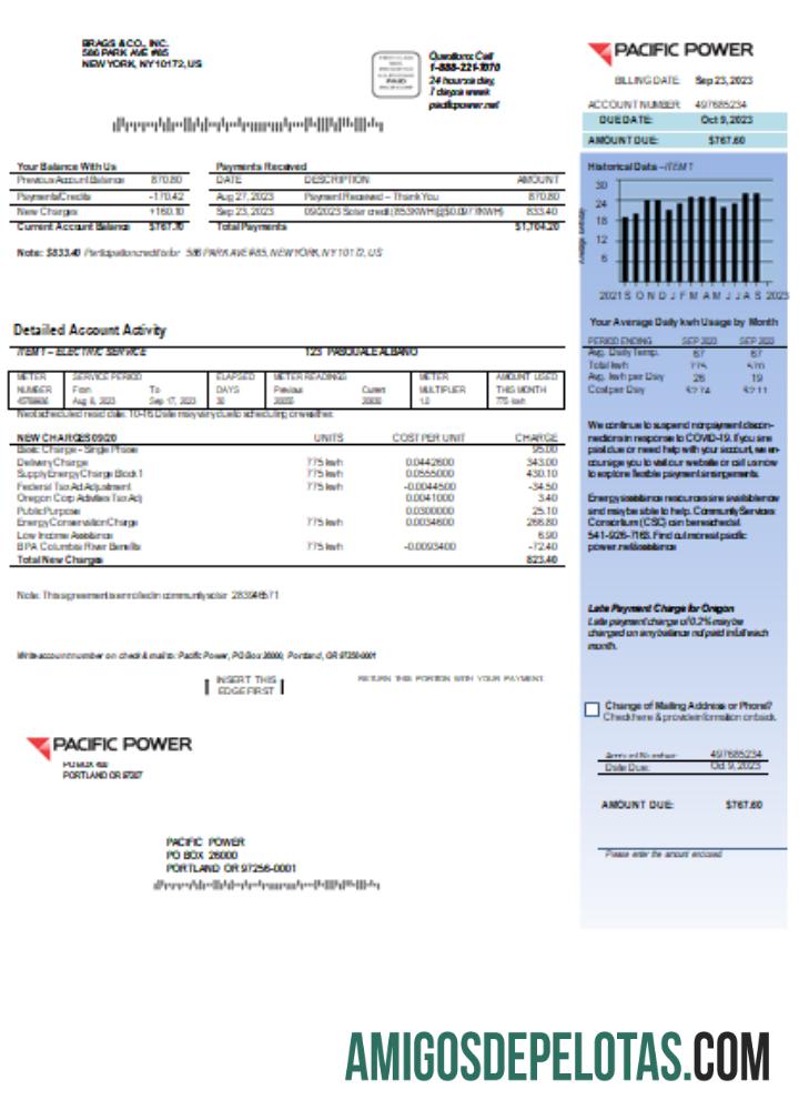 Projeto de lei comercial da concessionária de energia do Pacífico, página 1, SCR modelo